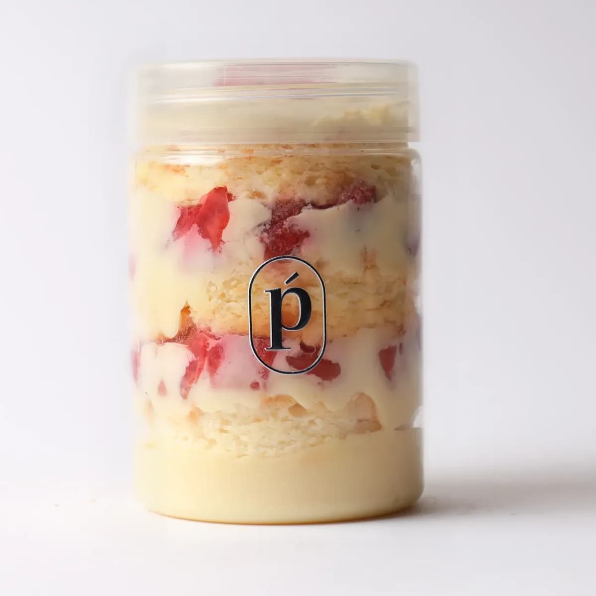 Fraisier, out of its sleeve, with the layers visible.